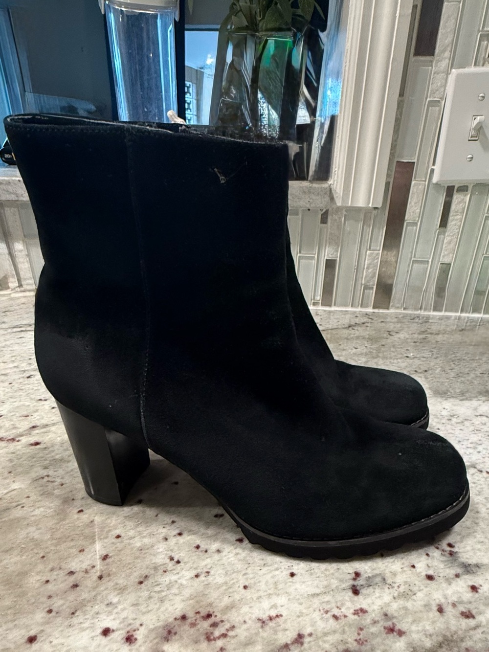 Blondo Rapha Black Suede Ankle Booties with Block Heel